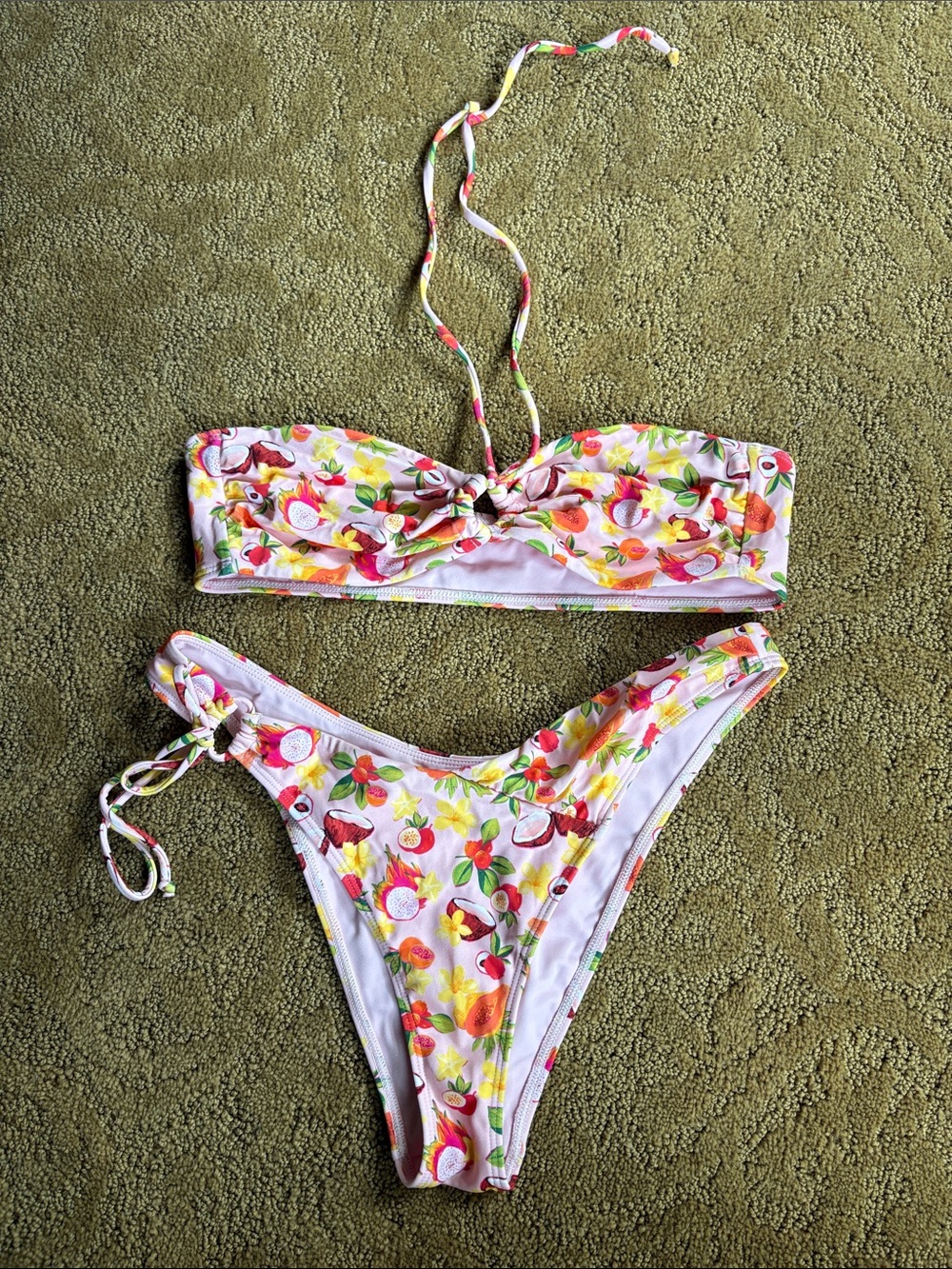 PacSun Floral Fruit Print Bandeau Bikini Set